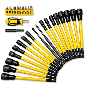 DARK DUCK 30-Piece Magnetic Nut Driver Bit Set, CR-V Steel Long Reach Hex Shank Screwdriver Bits with Holder, Includes Metric & SAE Sizes, Phillips, Flathead, Torx, and Handle Adapter for Drill & Impact Driver
