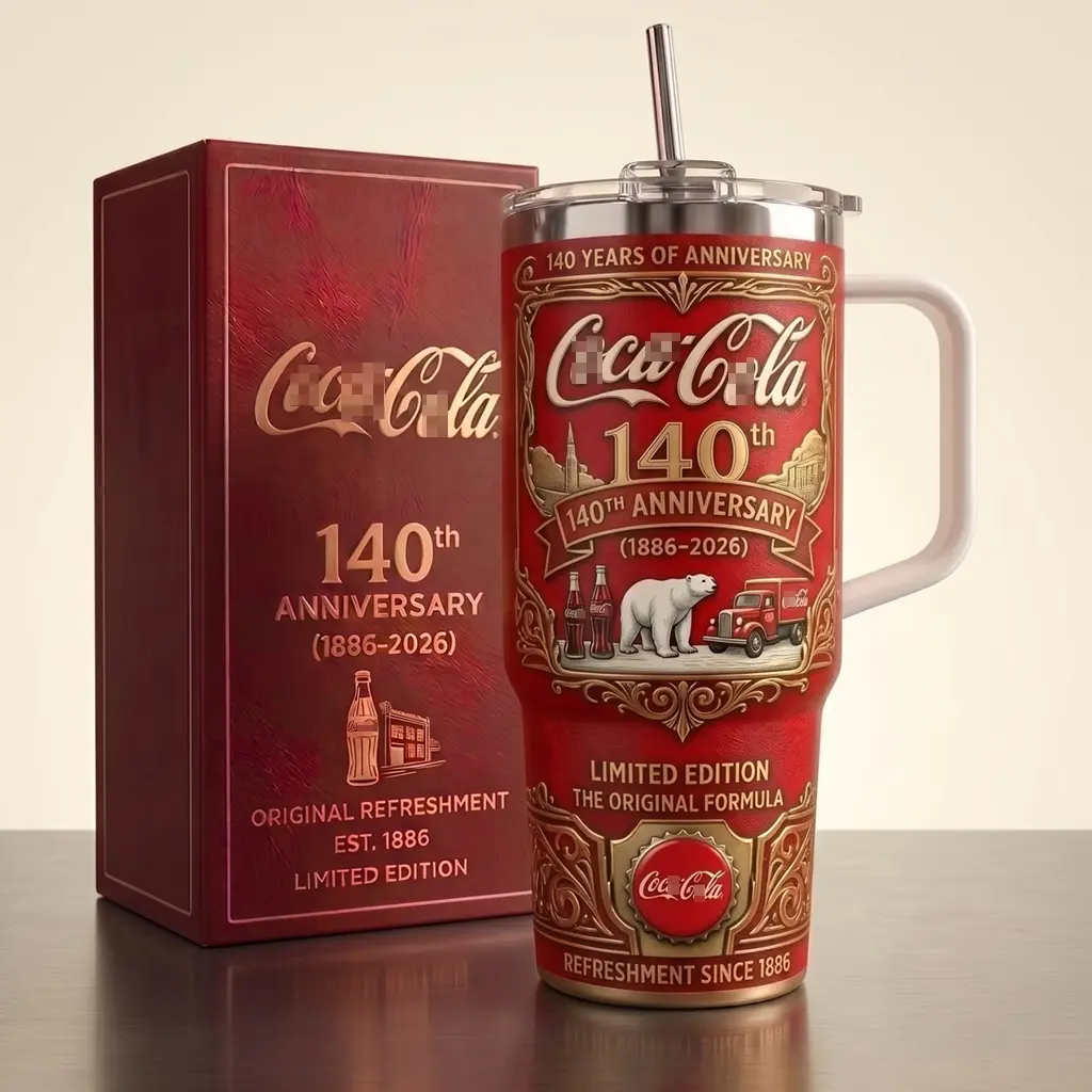 Limited Edition Coke 140th Anniversary Tumbler With Handle & Straw 40oz Stainless Steel, Vintage Coke Polar Bear Graphic, Vintage Polar Bear Graphic Coke Collector Cup, Classic Soda Lover Gift, Gift For Coke Fans, Collector Cup Gift