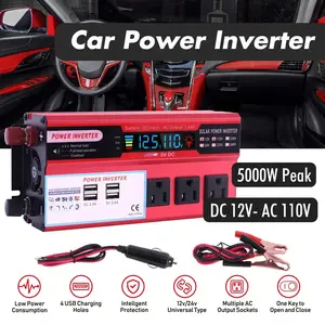 Car Vehicle Power Inverter 5000W DC 12V To AC 110V 120V Converter 4 USB Ports LCD Display CE FC ROHS Certified