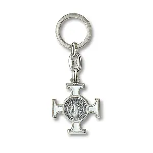 St Benedict Keychain Silver/White