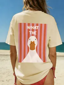 One-Piece Women's Casual T-Shirt, Featuring a Fun Duck Print Short-Sleeved Crew Neck Top, Perfect for Everyday Street Style.