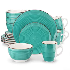 vancasso Bella 16-Piece Stoneware Dinnerware Set Service for 4 with Dinner Plates, Salad Plates, Bowls, and Mugs | Microwave and Dishwasher Safe Tableware Green