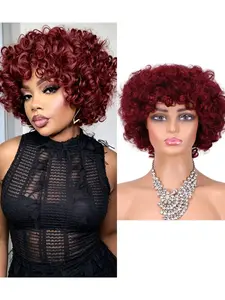 Short Fluffy Human Hair Wigs, 100% Real Hair, 8 Inch, Multiple Colors, Face-Framing, 200 Density, Glue-Free, Durable, Beginner Friendly