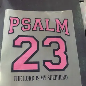 DTF PRINTS PSALM 23 The Lord is My Shepherd Pink and Black Design on Gray Background