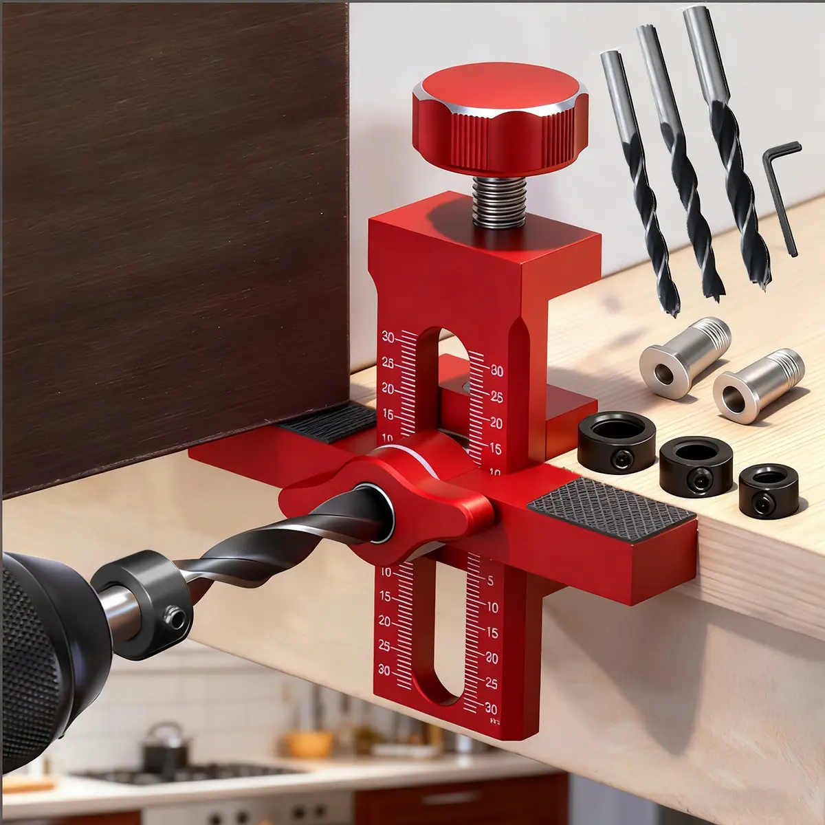 Cabinet Door Installation Jig, 2-in-1 Mounting Tool with Adjustable Positioner, Aluminium Alloy Versatile Cabinet Door Positioning Tool for Most Cabinet Doors, Adjustable Clamp Height, Home Hardware