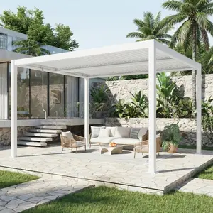Outdoor Louvered Pergola with Adjustable Roof & Drainage, Heavy Duty Metal Patio Gazebo, Available in 10FT x 10FT & 10FT x 12FT, Black/White