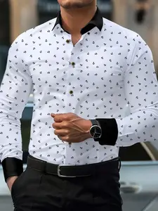 Men's Easy Iron Shirt Collared Patchwork, Unisex Solid Color Long Sleeve, Slim Fit Business Style, Perfect Gift for Christmas and Valentine's Day Cs6021