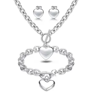 YADOCA Heart Pendant, Necklace, Bracelet & Stud Earrings Set - Stainless Steel Love Heart Jewelry for Women - Halloween