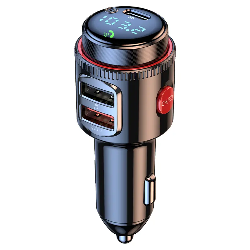 Car Bluetooth FM Transmitter Adapter with Type-C PD & QC3.0 USB Ports, Fast Charge for Cars, Hi-Fi MP3 Player, Hands-Free Calls, LED Lights for Driving