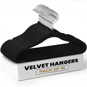 Velvet Clothes Hangers Set of 10, Anti-Slip Shoulder Slots, Pants Rack, 360° Rotating Hooks, Space Saving, Suitable for Closets