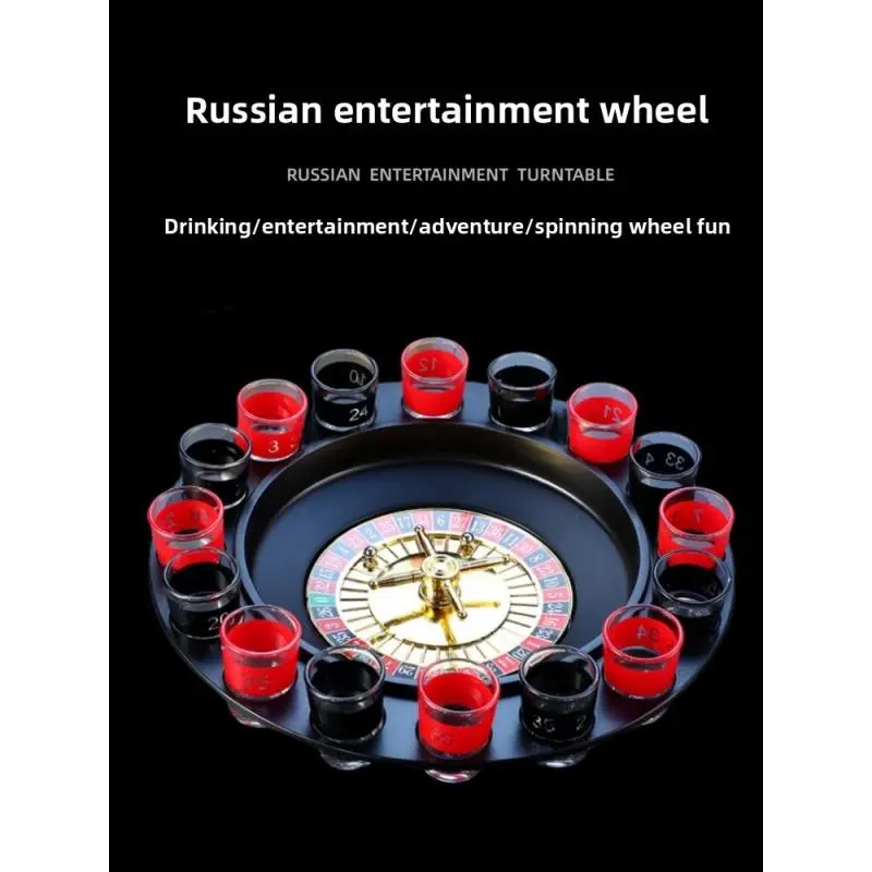 Durable Reliable Drinking Board Game - Funky Russian Roulette Spinning Wheel with 16 Shot Glasses, Perfect Game Tool for Adult House Parties, KTVs, Birthday Parties, No Transportation Damage, Bars, Birthday Party