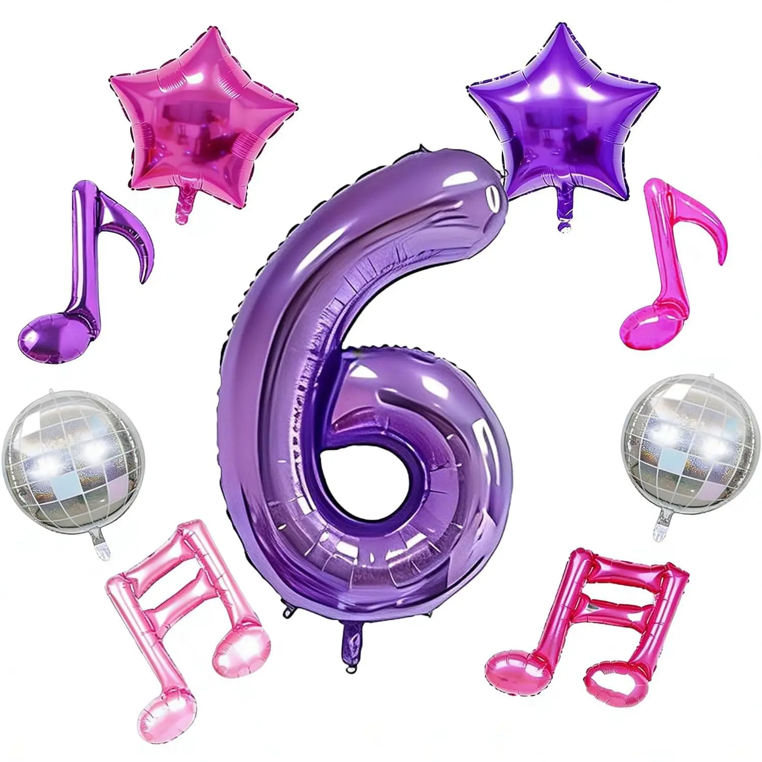 Kpop Themed Birthday Party Decorations Purple Musical Note Disco Balloons, 40-Inch Numbered 6 Balloons. Suitable For K-Pop Themed Baby Showers, Graduation Ceremonies, Bachelor/Bachelorette Parties.