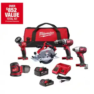 Milwaukee M18 18V Lithium-Ion Cordless Combo Kit (5-Tool) with 2-Batteries, Charger and Tool Bag