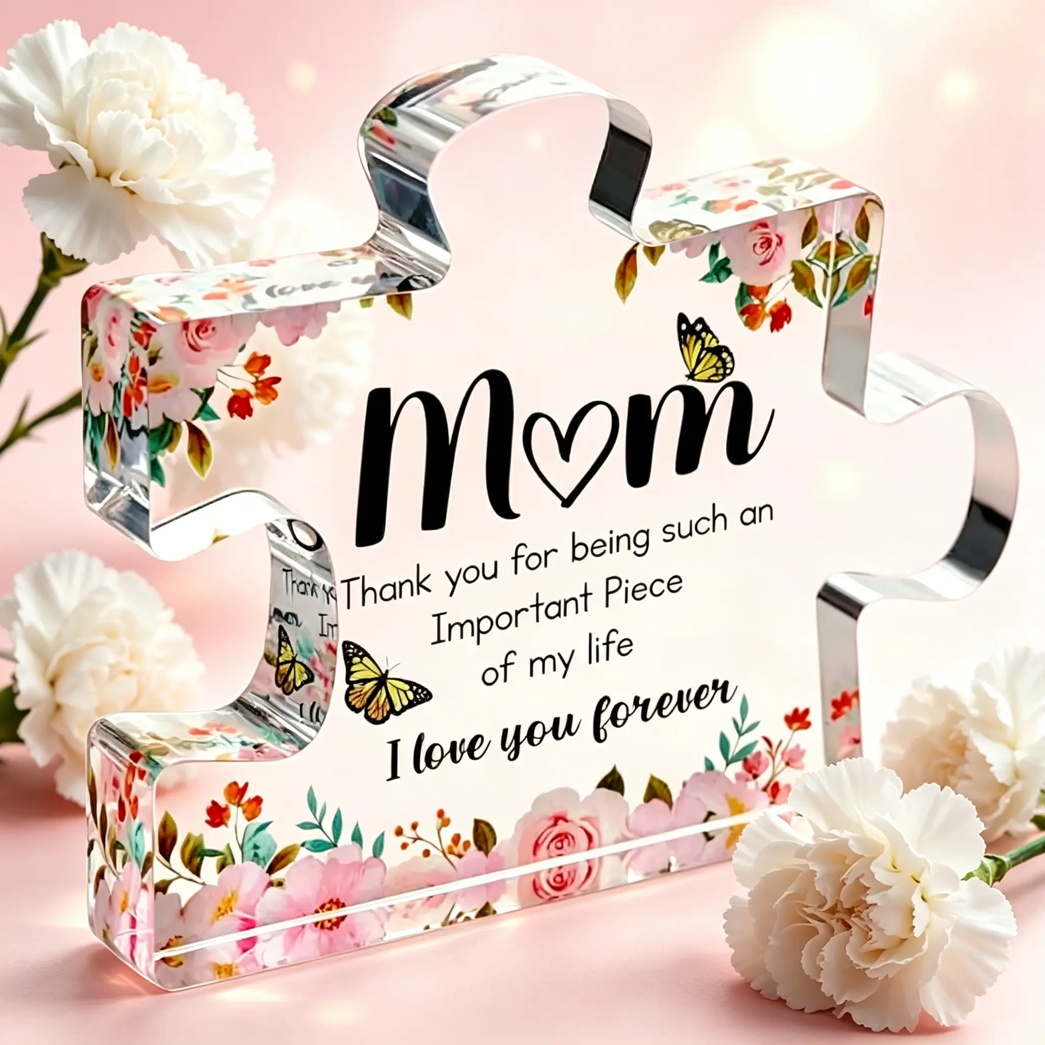 Cute Engraved Acrylic Block Puzzle Piece Gift for Mom, Warm Present from Son & Daughter for Mother's Day, Birthday & ChristmasCute Engraved Acrylic Block Puzzle Piece Gift for Mom, Warm Present from Son & Daughter for Mother's Day, Birthday & Christmas