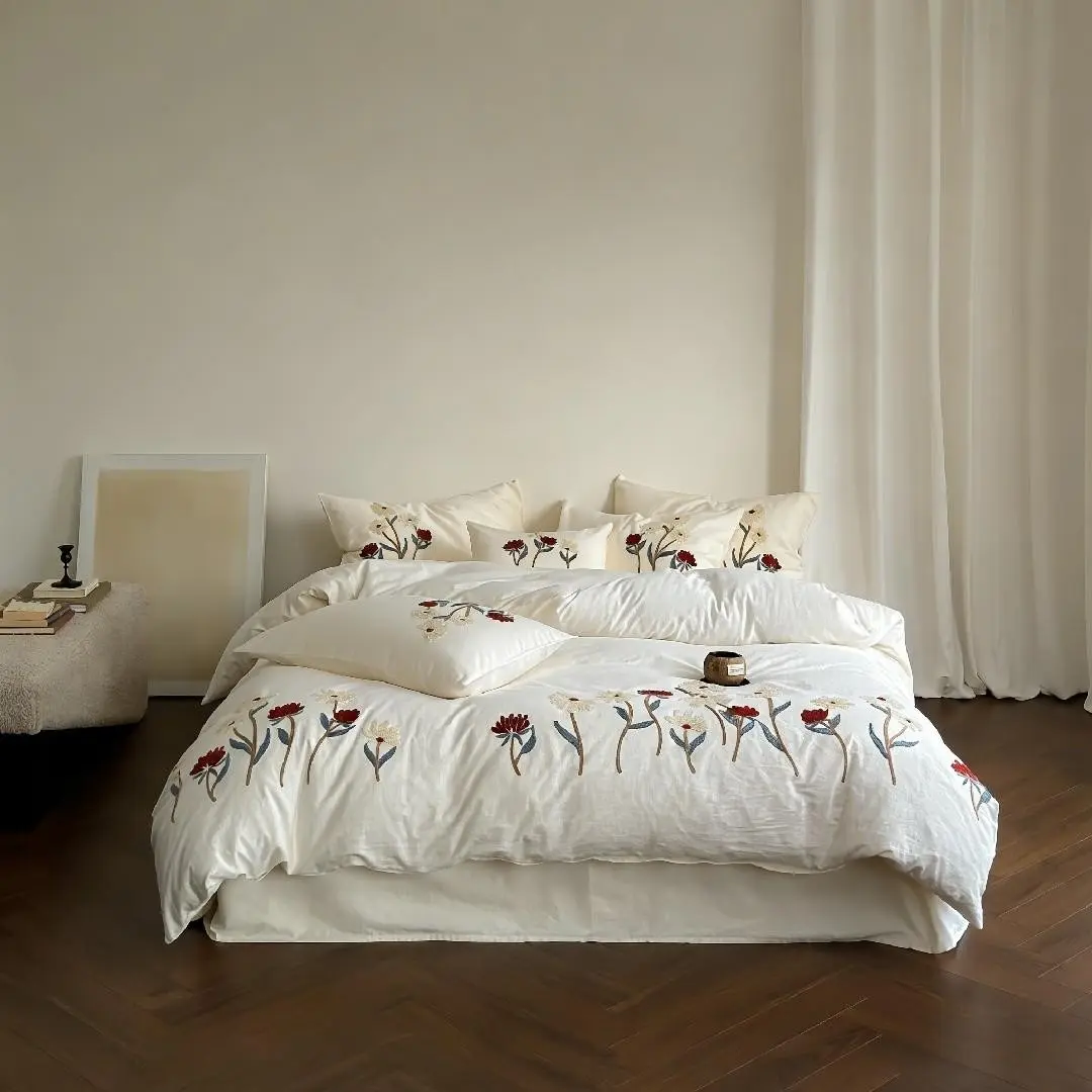 3Pcs Premium Soft Comfortable Duvet Cover Set(1 Duvet Cover and 2 Pillowcases No Filler) Chic Embroidery Decorative Duvet Cover available in Single Double Queen King Super King Size All Season Use