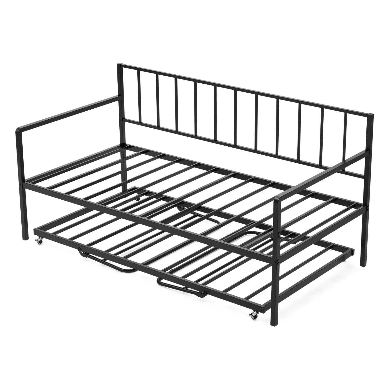 【SummerFinds】VEVOR Twin Size Daybed Frame, Height-Adjustable Metal Platform Bed with Trundle, LED Light, Charging Station & Heavy-Duty Slats for Living Room, Bedroom, Twin Bed Frame, Metal Bed Frames