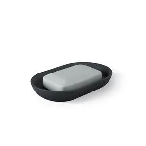 Umbra Junip Oval Soap Dish, Matte Resin with Ribbed Surface, Modern Bathroom Accessory - 1 Pack Matte Collection Traditional Box