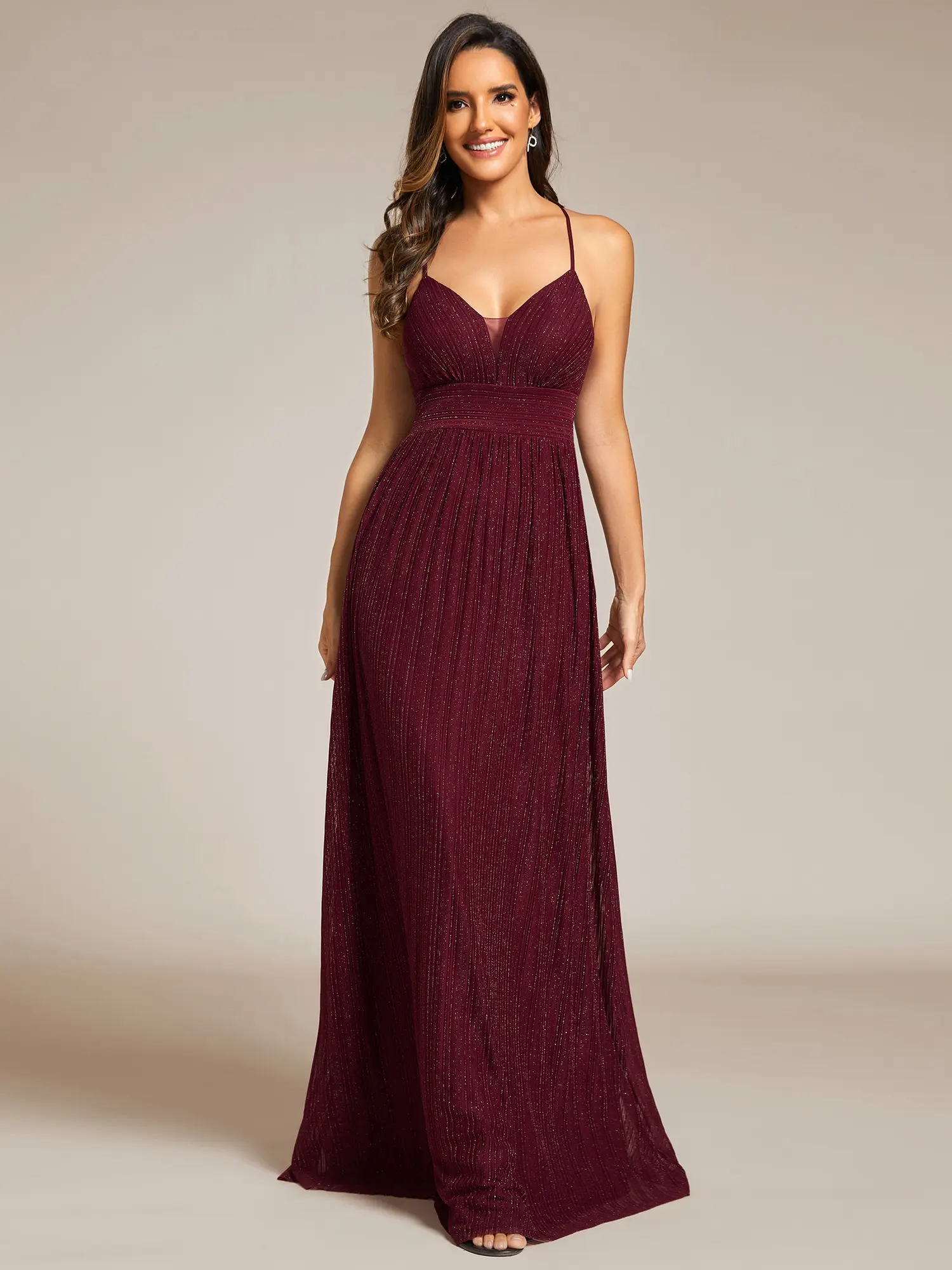 EVER PRETTY Women's Sparkle Formal Evening Dress, V-Neck Spaghetti Strap Backless Maxi Gown in Shimmering Fabric, Formal Wear, Zipper, Style, Seamless, Garment, Backless Glam