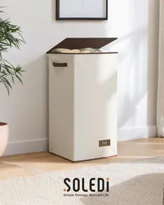 SOLEDI Laundry Hamper with Lid 100L Large & Tall Collapsible Laundry Basket, Clothes Hamper with Bag Removable Easy to Carry, Dirty Hampers for Bedroom, Bathroom, Dorm, College, Grey