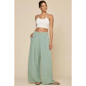 Go with the Flow Wide Leg Pant - Evening Moss