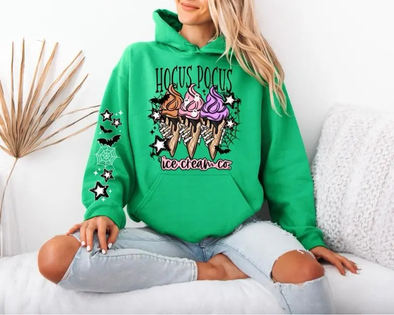 HP Ice Cream Gildan hooded Sweatshirt with Sleeve design unisex sizing womenswear comfortable soft Casual Pullover Tops Fabric Pocket Mint Green Green Spandex Cotton