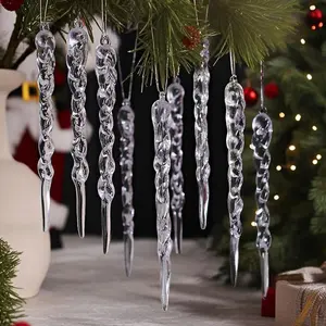 12 Pack Clear Acrylic Icicle Ornament Set Twisted Pendants Christmas Tree Decorations Elegant Hanging Ornaments for Holiday Party Decor