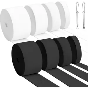 8 Rolls Elastic for Sewing, High Elasticity Knit Elastic Bands with 2 Sewing Clips, 0.6/1/1.4/2 Inch Width, 5.5 Yards Sewing Band for Waistband Clothes Dresses Swimwear and Crafts DIY