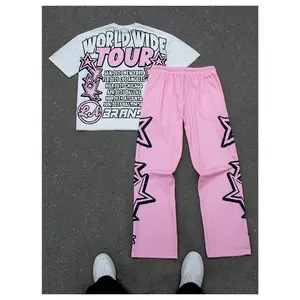 Men's Two Piece Outfits Short Sleeve Graphic T Shirt Pants Set Y2k Streetwear Clothes