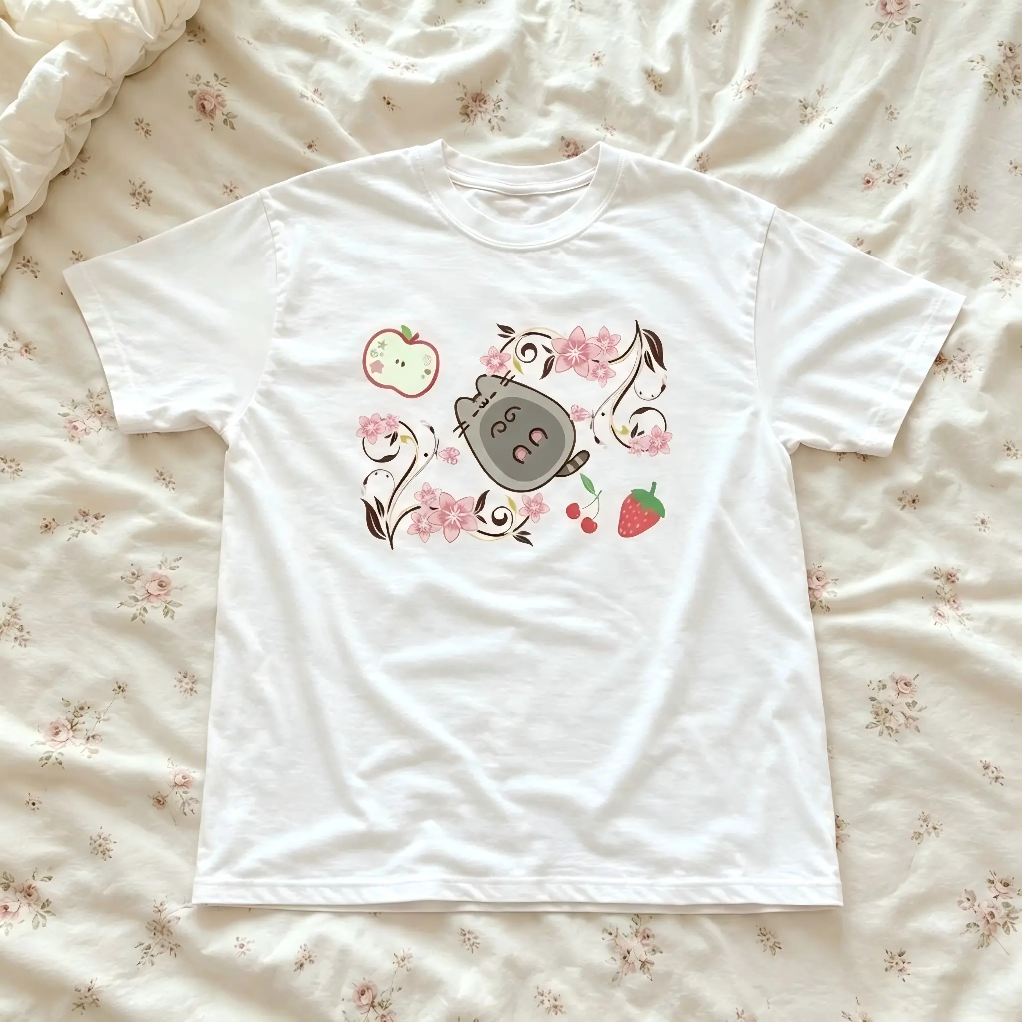 Pusheen Cartoon Graphic T-Shirt, Vintage Y2K Cute Cat Tee, Unisex Cotton Casual Streetwear Top, Gift for Men & Women