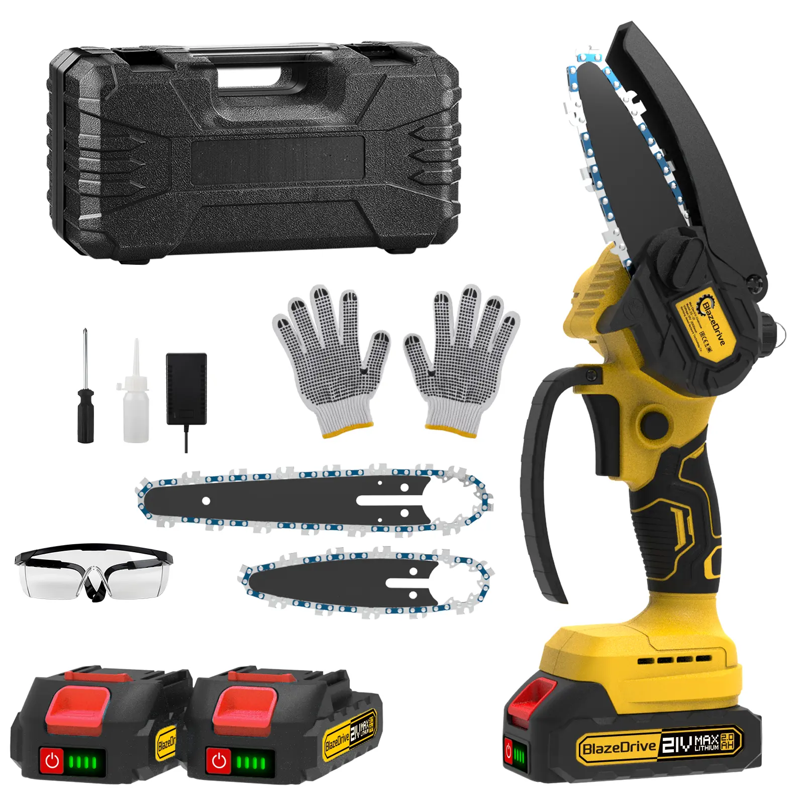 Battery-Powered Mini Cordless Chainsaw, Lightweight Portable Plastic Handheld Electric Tree Cutter with Splash Guard, Security Lock, Optional Rechargeable Battery for Quick Tree Branch Trimming, Garden Use, Gifts for Men
