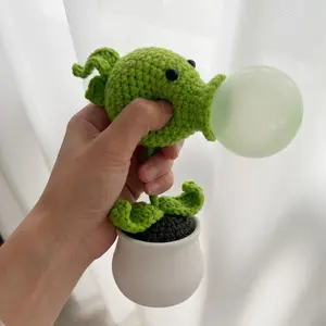 Crochet Plant Toy That Blows Bubbles, Squishy-Style Squeeze Fidget Toy, Cute Desk Decor, Funny Stress Relief Gift for Kids Teens Plant Lovers