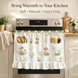 Handmade Oven Skirt Curtain with Pockets, Multi-Functional Stove Cover, Stove Top Cover, Farmhouse Plant Print Kitchen Decor, Spring Door Curtains
