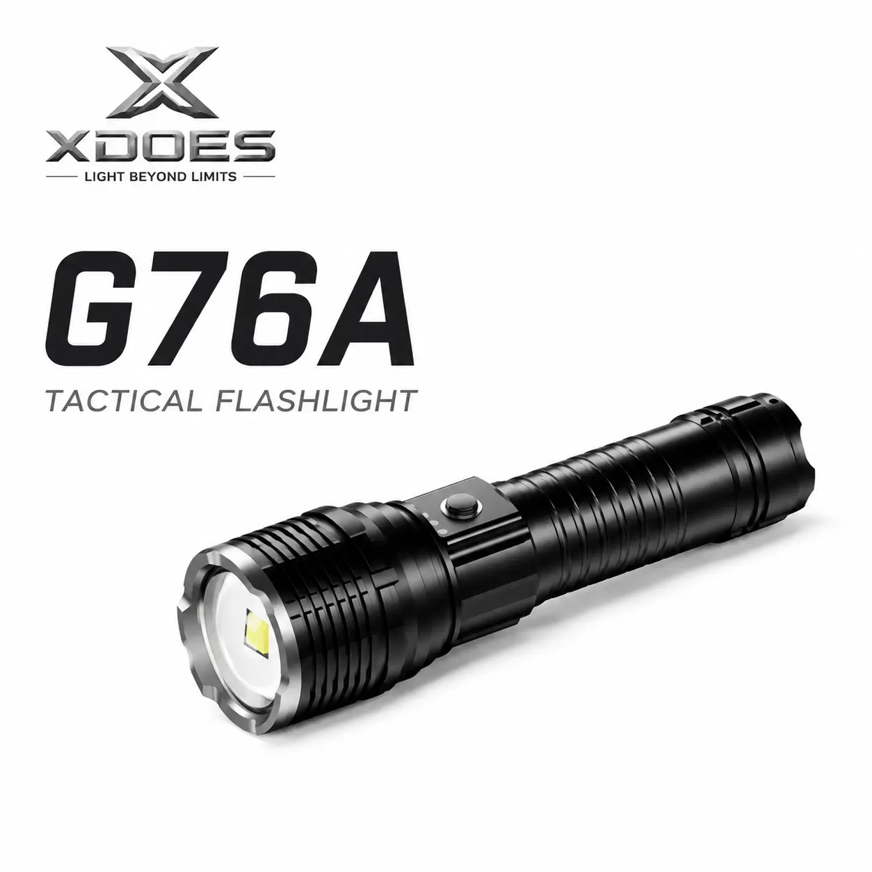 XDOES G76A Tactical Flashlight 1000M Long Range Beam, P50 LED Rechargeable Flashlight with Digital Display, Adjustable Zoom, Outdoor Camping Emergency Light