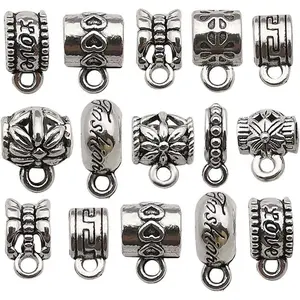 100 pcs Clasp Bail Beads Charms,Bail Tube Beads, Loose Spacer Bead,Bead Hanger Charm for Jewelry Making DIY Necklace Bracelet (M611)