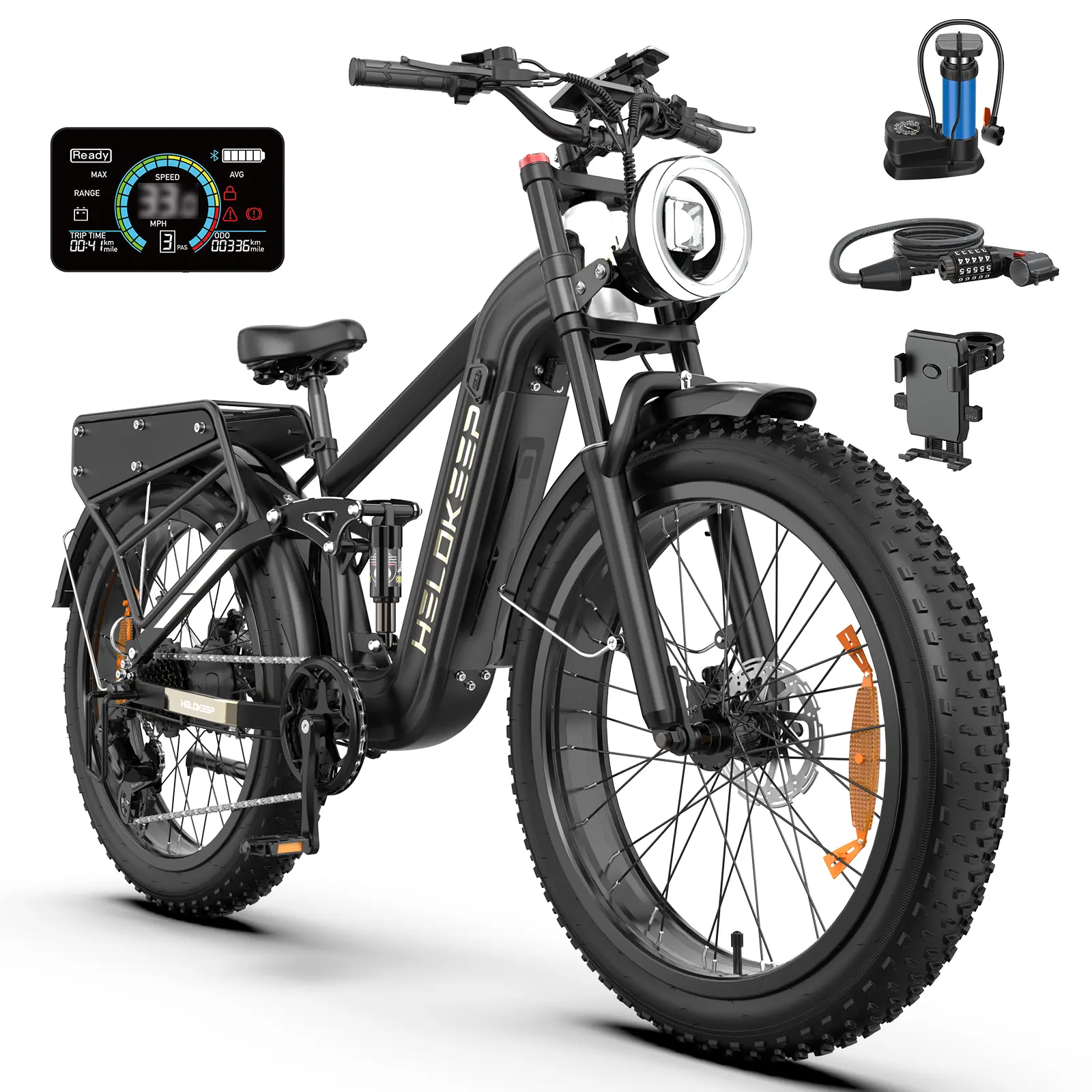 HIKEEP 26M Adult Electric Bike for E-Biking, 3000W Heavy-Duty High-Strength Top-Tier Motor (33 mph), 48V 25Ah Removable Lithium Battery (50-100 mi), Dual Hydraulic Brakes, Suspension, 26x4.0 Fat Tires, Smart NFC/App Control