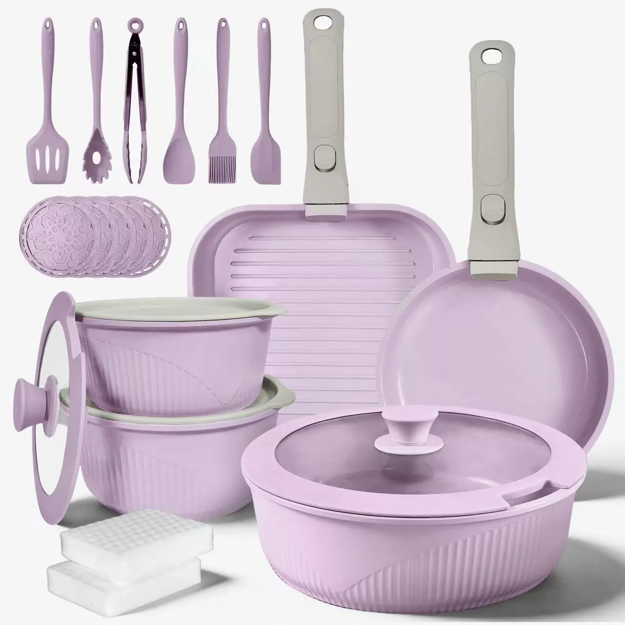 24/7/5PCS Non-Stick Pots and Pans Set with Detachable Handle Oven Safe Stackable RV Kitchen Cooking Set Modern Aluminum Dishwasher Safe Optimal Storage Design