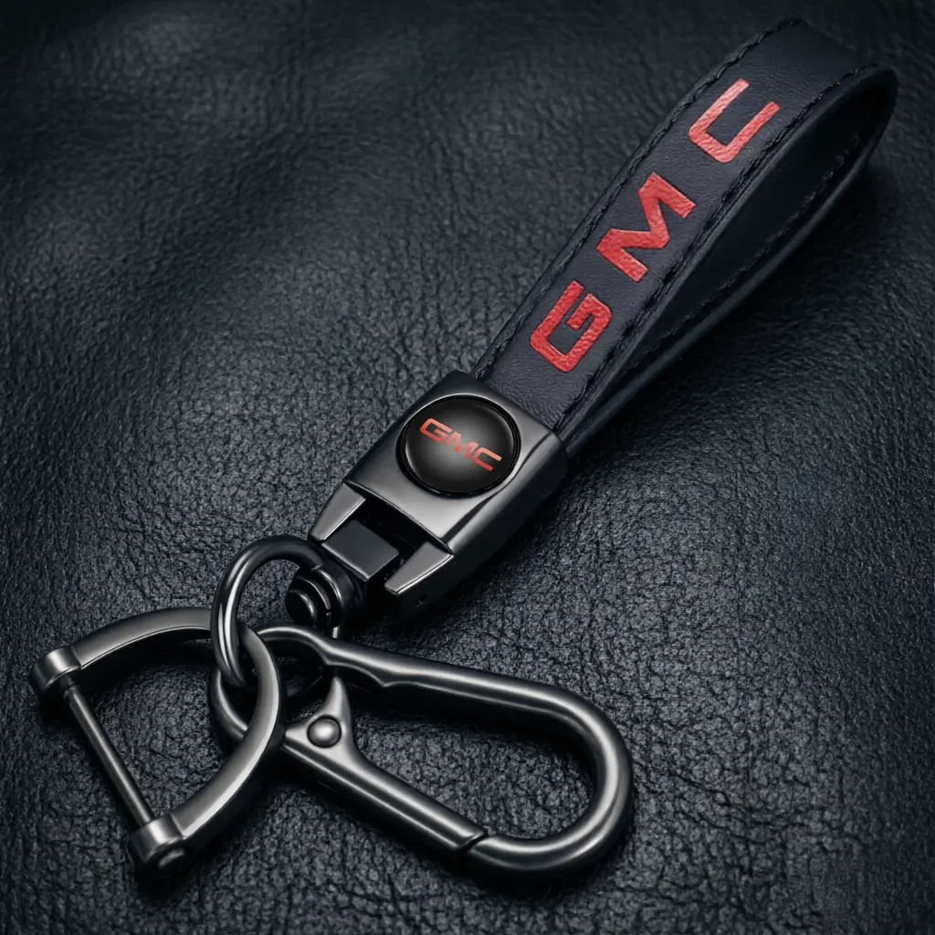 GMC Genuine Leather Car Keychain Set, Luxury Key Shell Protector & Fob Holder, Premium Car Accessory, Key Ring, Stylish Gift for Men, Birthdays, Family, Pride, Holidays