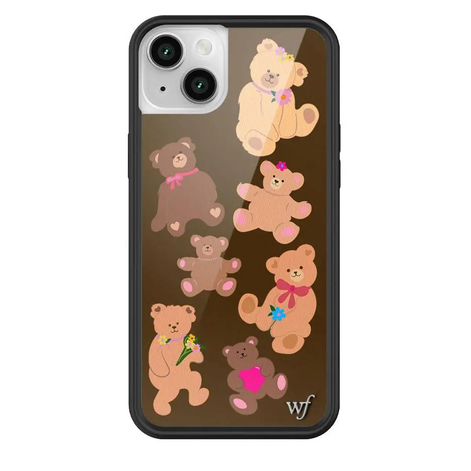 Bear-y Cute | Limited Edition Trendy iPhone Case | Raised Protective Black Bumper | Women Owned Small Business | Dark Brown Background Cute Grizzly Teddy Bears Aesthetic Design | Safety Casing Protective | Gift for Her