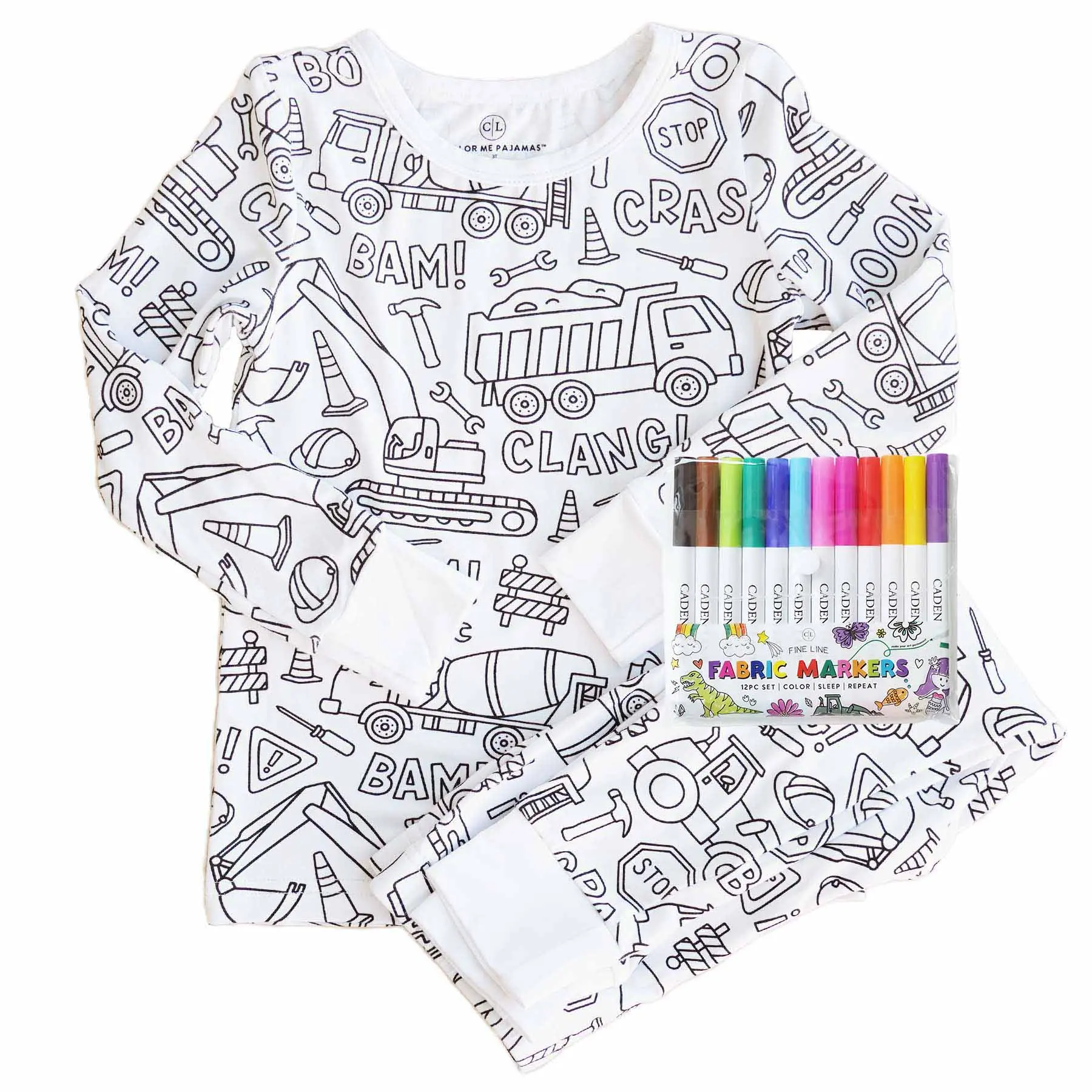 Colorable Pajama™ Two Piece Set + Markers | Construction Zone