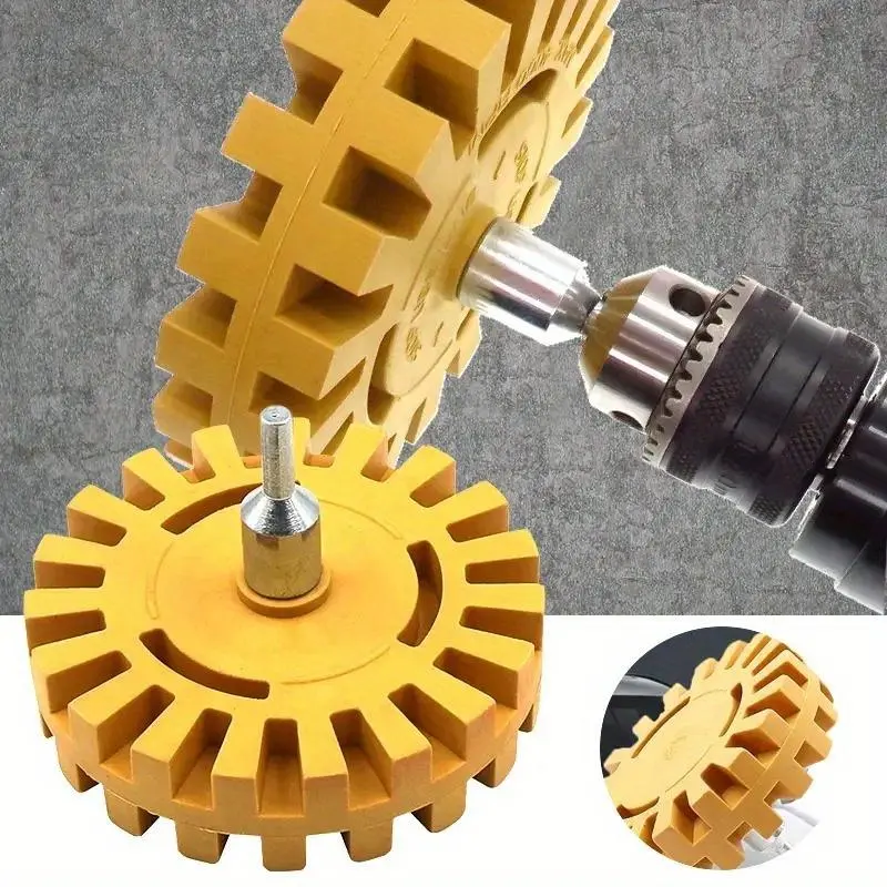 1pc Gear Design Rubber Eraser Wheel, Remove Pinstripes, Stripes, Decal And Adhesive Remover Tool, Stickers, Tape And Graphics On Car, RVs, Boat And Trucks 4-inches Diameter With Drill Adapter Automotive Maintenance Tools