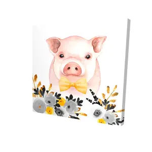 Begin Home Decor 2080-2424-CH2-4 24 x 24 in. Chic Pig Yellow Canvas - Animal Bedroom Wall Art Decor