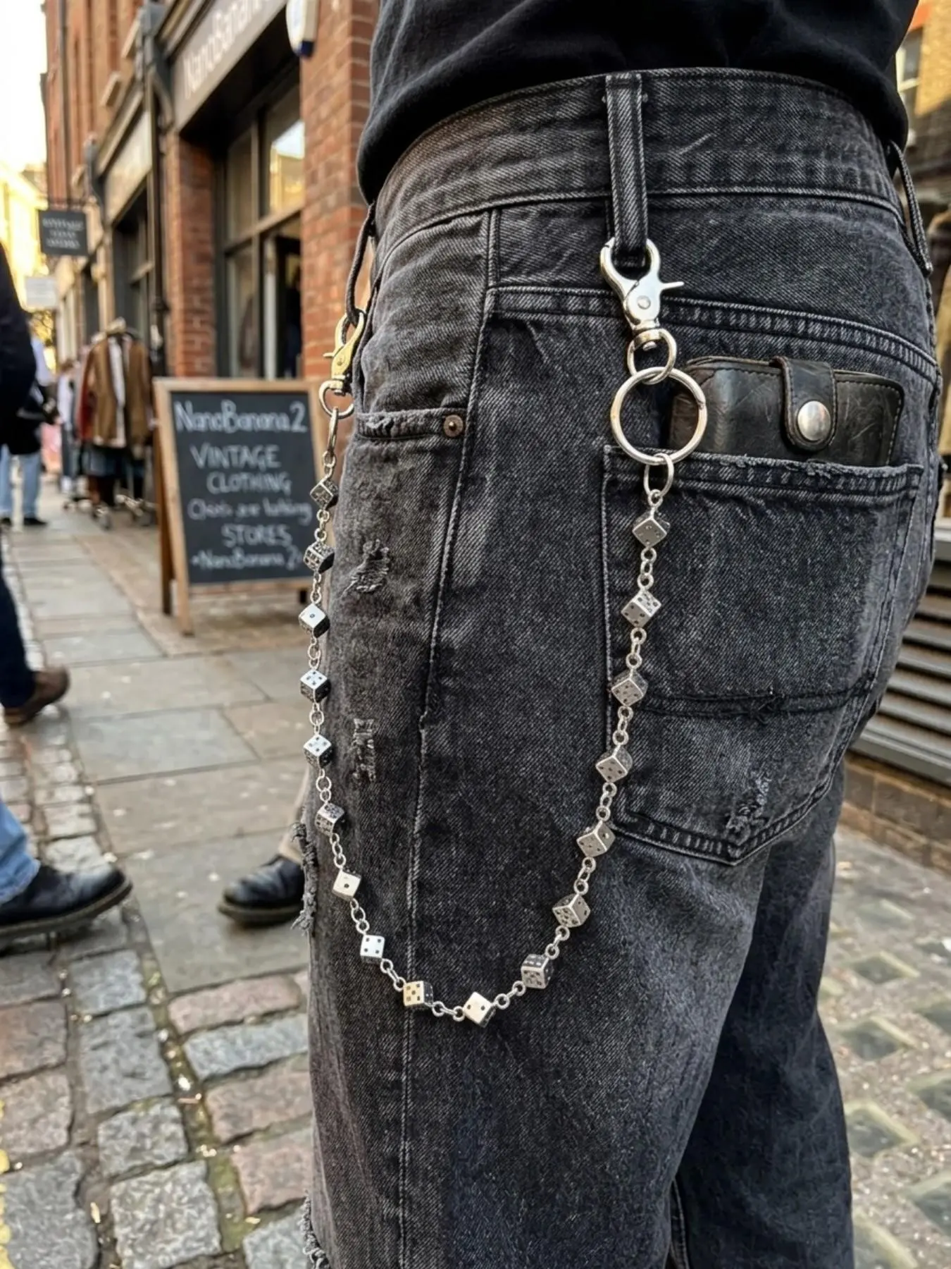Punk Dice Wallet Chain, Silver Alloy Hip Hop Gothic Pants Chain, Clip Carabiner Clasp, Unisex Accessory for Jeans and Keys