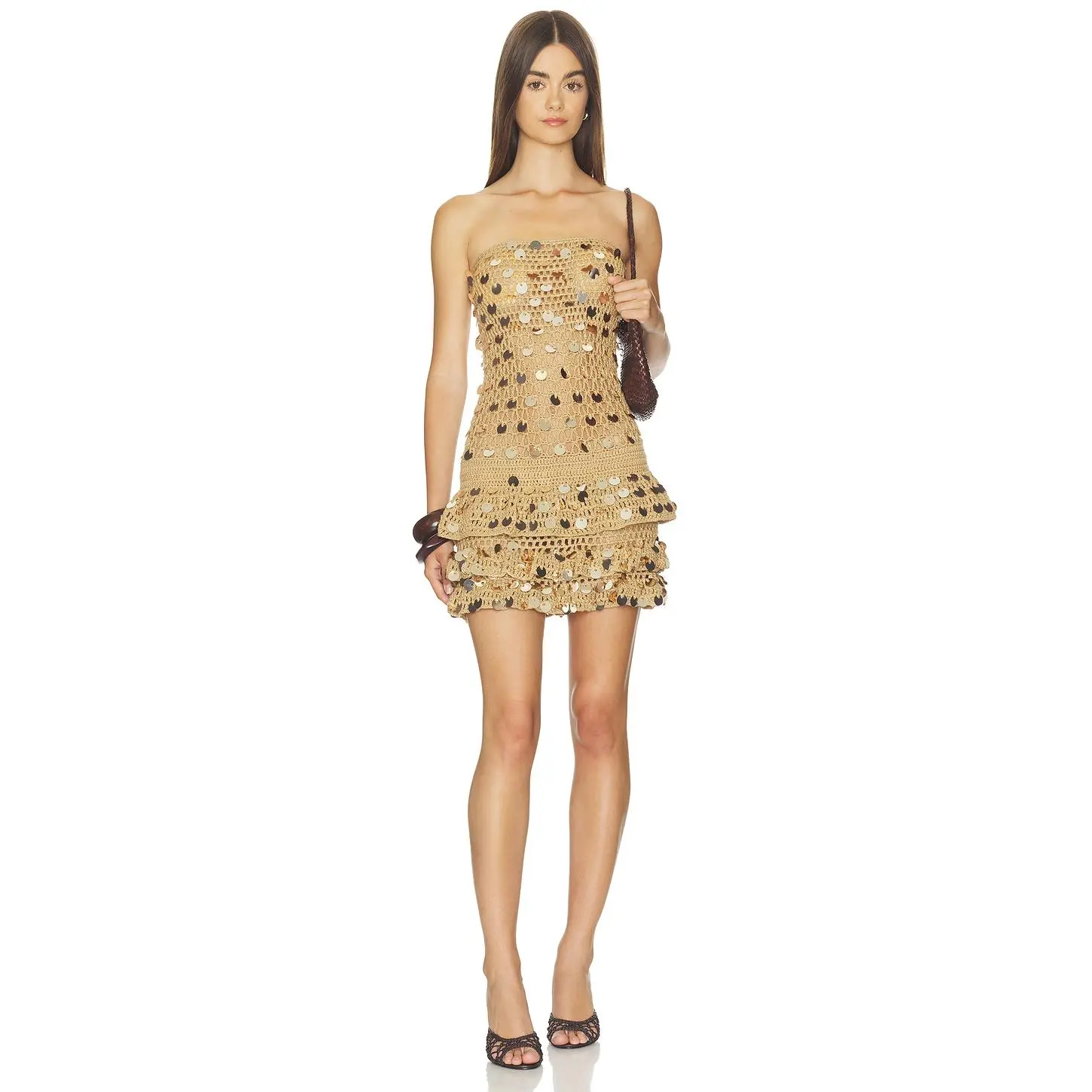 superdown Cayenne Crochet Mini Dress in Tan