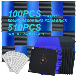 100 piece acoustic foam panel, 2.5 cm X 30 cm X 30 cm acoustic foam panel for walls, high-density studio acoustic wedge - noise absorption for studios, offices, homes(BLACK AND BLUE))