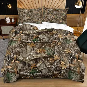Camouflage Bedding Set Vintage Farm Style, Bedding Set With Natural Elements, Polyester Cotton Hunting Cabin Hotel Linen, For Camo Bedroom, Including 1 Duvet Cover & 2 Pillowcases without Filler, Soft Bedding Sets, Soft for All Seasons