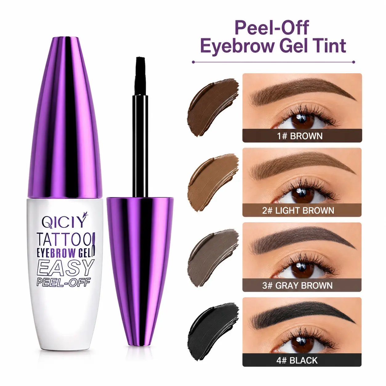 Long-Lasting Peel-Off Eyebrow Gel Tint, Cosmetic Brow Stain for Natural-Looking Definition with Precision Applicator, Available in 4 Shades, Makeup