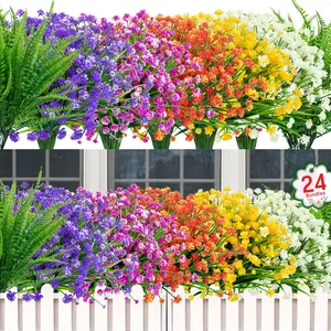 24 Bundles Artificial Flowers, UV Resistant Fake Plastic Plants, Faux Boston Fern Greenery, Outdoor & Indoor Decor, House Plants Decor, Mixed Color
