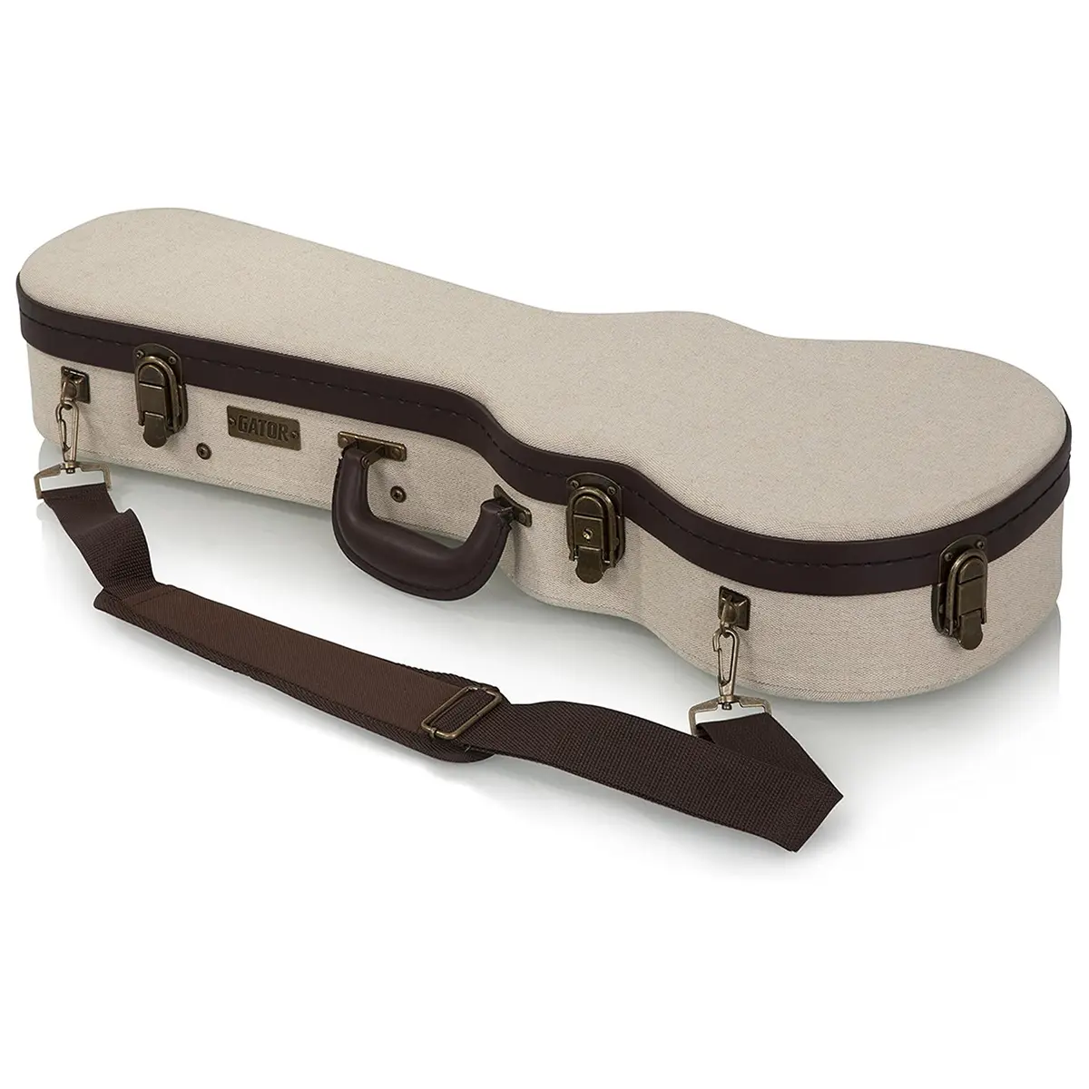 Gator Cases Journeyman Deluxe Wood Concert Ukulele Case - Beige, with Velvet Lining and Antique Brass Hardware
