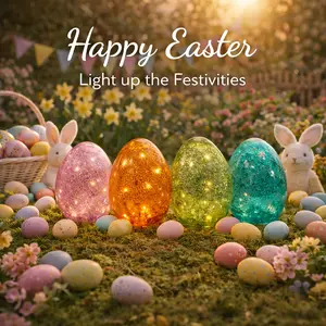 Collectible Figurines Easter Egg, Colorful LED Crackle Glass Egg For Garden, Lawn, Patio & Holiday Spring Decor