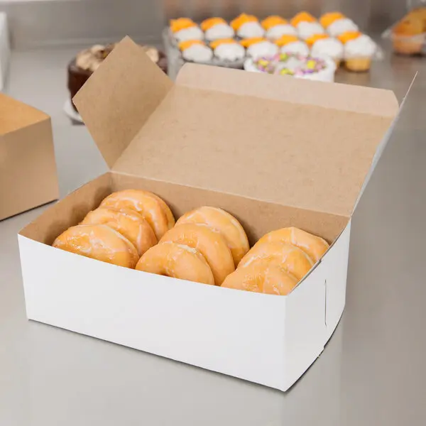 Cardboard Bakery Box - Rectangular Box Shape, Medium 10in x 6in x 3.5in White Customizable Lock-Corner Kitchen Preserving Container